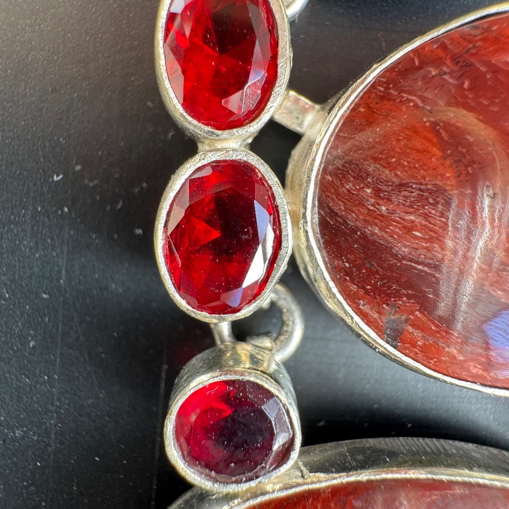 Artisan Red Jasper Statement Bracelet Silver Esta… - image 5